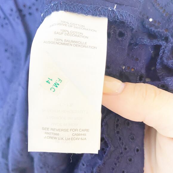 J crew Eyelet Flutter Hem Dress Navy Size 2 - Picture 10 of 11